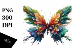 Vibrant Butterfly with Flowers and Splashes, PNG Product Image 3