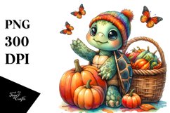 Baby Turtle Holding Autumn Vegetables | Clipart Product Image 1