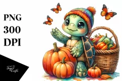 Baby Turtle Holding Autumn Vegetables | Clipart Product Image 1