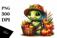 Baby Turtle Holding Autumn Vegetables | Clipart Product Image 3