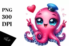 Funny Octopus Love Sign Watercolor Clipart Product Image 3