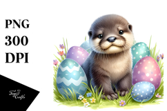 Gorgeous Baby Otter Among Easter Eggs, PNG Product Image 1