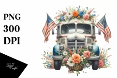 Vintage Bus USA Flag Flowers Product Image 1