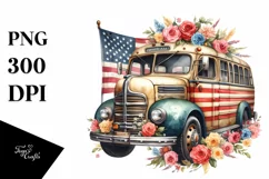 Vintage Bus USA Flag Flowers Product Image 3