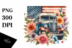 Vintage Bus USA Flag Flowers Product Image 1