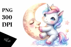 Baby Unicorn on the Moon | Sublimation | Clipart Product Image 1