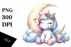 Baby Unicorn on the Moon | Sublimation | Clipart Product Image 1