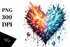 Watercolor Heart Fire Ice PNG Product Image 1