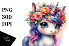 Cute Unicorn with Floral Wreath PNG Product Image 1