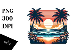 Retro Tropical Beach Sunset Clipart PNG Product Image 1