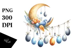 Pastel Watercolor Half Moon with Hanging Eggs PNG Product Image 1