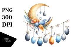 Pastel Watercolor Half Moon with Hanging Eggs PNG Product Image 1