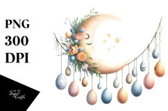 Pastel Watercolor Half Moon with Hanging Eggs PNG Product Image 1