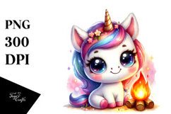 Vibrant Cute Unicorn with Campfire PNG Product Image 1