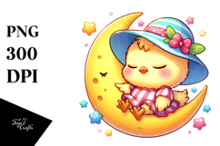 Vibrant Cute Chicken Sleeping on the Moon Clipart Product Image 1