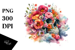 Colorful Skull with Spring Flowers PNG Product Image 1