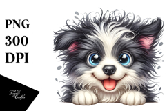 Watercolor Baby Cartoon Border Collie PNG Product Image 1