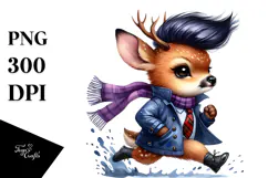 Watercolor Vibrant Drawing of a Cute Baby Deer Running, Product Image 1