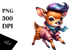 Watercolor Vibrant Drawing of a Cute Baby Deer Running, Product Image 1