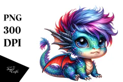 Cute Baby Dragon Watercolor PNG Product Image 1