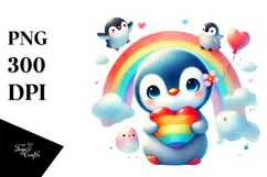 Colorful Baby Penguin with Heart PNG Product Image 1