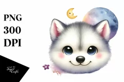 Colorful Small Baby Arctic Wolf with Moon and Stars | Product Image 1