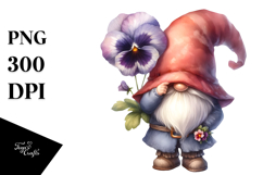 Cute Gnome with Pansy PNG Product Image 1