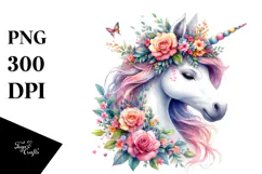 Cute Unicorn with Floral Wreath PNG Product Image 1