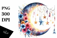 Vibrant Moon with Flowers PNG Product Image 3