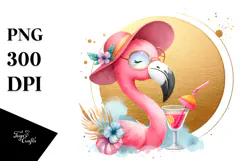 Cute Flamingo Drinking Cocktail, PNG Product Image 1