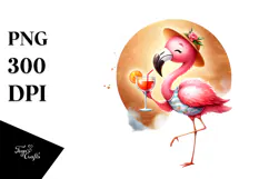 Cute Flamingo Drinking Cocktail, PNG Product Image 1