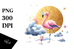 Cute Flamingo Drinking Cocktail, PNG Product Image 1