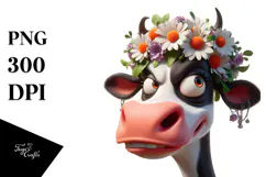Exaggerated Holstein Cow with Flower Crown PNG Product Image 1