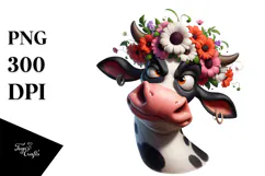 Holstein Cow with Flower Crown, PNG Product Image 1