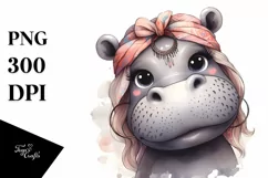 Funny Hippo Diva Look Watercolor Clipart Product Image 3