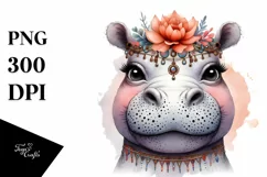 Funny Hippo Diva Look Watercolor Clipart Product Image 1