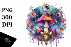 Vibrant Magical Celestial Mushroom, Tarot PNG Product Image 1