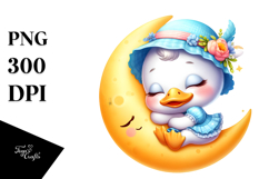 Vibrant Cute Baby Swan Sleeping on the Moon Clipart Product Image 1
