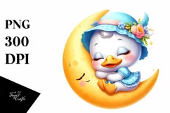 Vibrant Cute Baby Swan Sleeping on the Moon Clipart Product Image 4