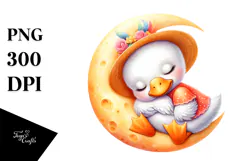 Vibrant Cute Baby Swan Sleeping on the Moon Clipart Product Image 1