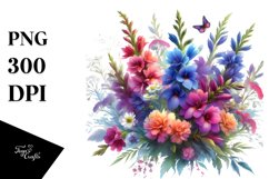 Vibrant Colorful Watercolor Buquet with Lobelia Product Image 1
