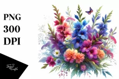 Vibrant Colorful Watercolor Buquet with Lobelia Product Image 1