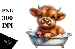 Baby Highland Cow in Bath Tub | Clipart Product Image 3