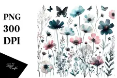 Watercolor Wildflower Silhouettes PNG Product Image 1