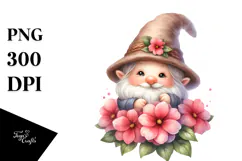 Cute Gnome with Big Hat and Impatiens, PNG Product Image 1