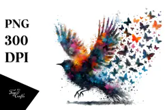 Colorful Bird with Butterfly Silhouettes PNG Product Image 1