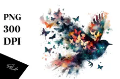 Colorful Bird with Butterfly Wings, Transparent PNG Product Image 1