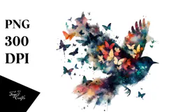 Colorful Grungy Bird with Butterfly Silhouettes, Transparent Product Image 1