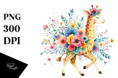Colorful Giraffe Floral Whimsical Clipart Product Image 1