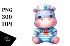 Colorful Baby Hippo Sailor Suit | Summer Clipart Product Image 1